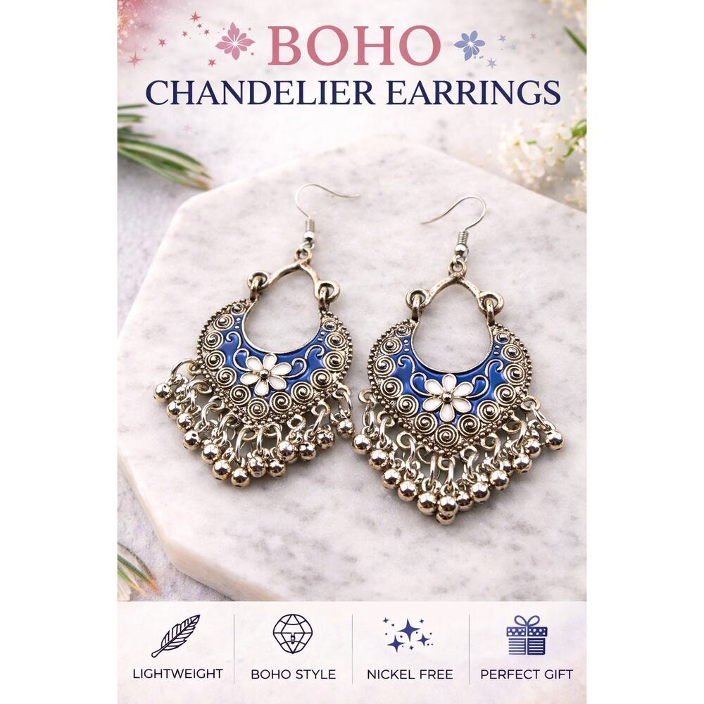 Boho Floral Statement Drop Earrings Tassel Dangle